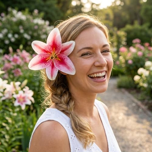 20PCS 6" Large Fake Lily Flower Heads, Realistic Stamens Artificial Flowers for Crafts Cake Wedding Decor (Dark Pink) - Image 2