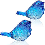 2 Pcs 3 Inch Blue Blown Glass Bird Figurines Miniature Decor by HDHYALINEDORA