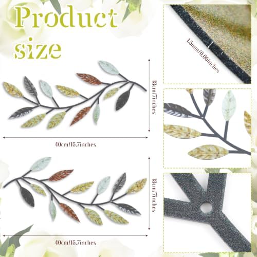 Zhengmy 2 Pcs Metal Leaf Wall Art Vine Branch Decor,Multi Color - Image 2