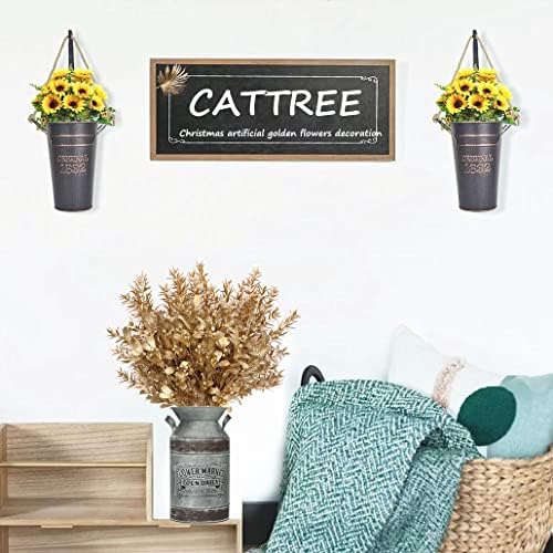 Gold Decorations Artificial Plants, CATTREE Golden Berry Leaves Fake Simulation Spiky Leaf Grass Plastic Faux Shrubs Bushes Ornaments Home Indoor Outdoor Wedding Decor Hall Table Planter Filler 4 Pack - Image 4
