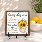Rustic Farmhouse Decor, Sunflower Wooden Sign for Home Office Desk Shelf Tabletop Decor, Housewarming Gifts for Women Men (A05) - Image 3