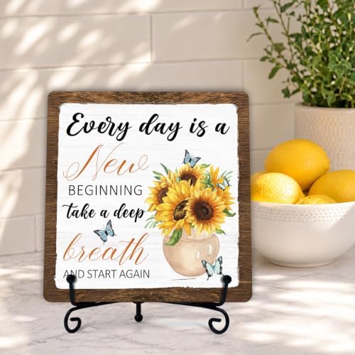 Rustic Farmhouse Decor, Sunflower Wooden Sign for Home Office Desk Shelf Tabletop Decor, Housewarming Gifts for Women Men (A05) - Image 3