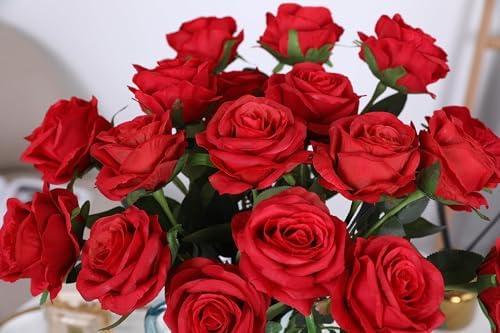 10pcs Red Roses Artificial Flowers Fake Rose Bouquet with Stem Silk Flower - Image 6