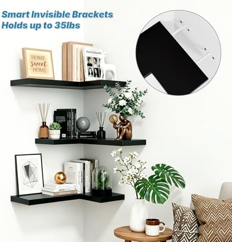 Floating Corner Shelves Wall Mounted with Invisible Brackets Set of 3 - Image 4