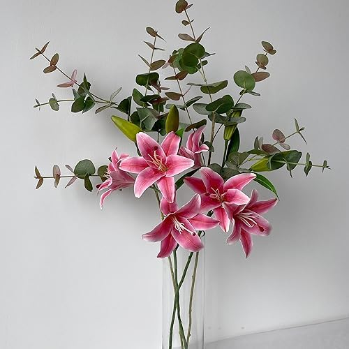 JINWOE 2Pcs 6 Heads Dark Red Lily Artificial Flowers, 28inches Long Stem Latex Real Touch Stargazer Fake Lily Silk Flower for Tall Vase Easter Home Decor Wedding Party Table Centerpieces - Image 4