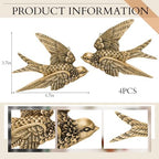 4 Piece Vintage Swallow Wall Decor, 4.7 Inch 3D Resin Bird Art Sculptures - Image 2