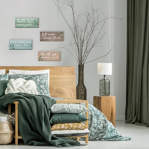 4 Pieces Christian Bible Verses Wall Decor Wooden Religious Art Green Sage Bathroom Decor Religious Gifts for Women Office Home Bedroom Bathroom Living Room(Fresh 10x4 Inches) - Image 5