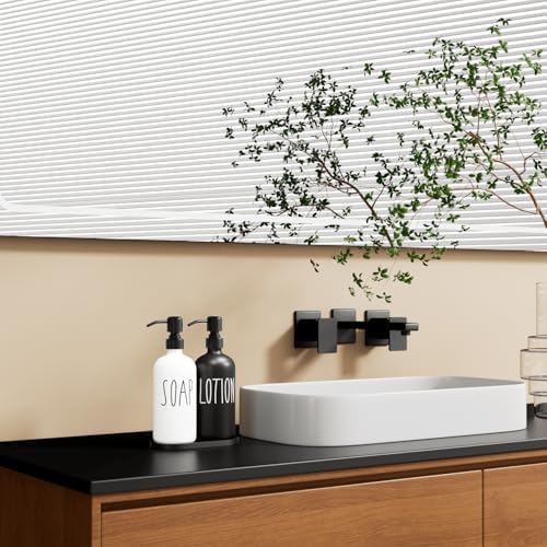 MOMEEMO Glass Soap Dispenser with Stainless Steel Pump, Black & White - Image 3