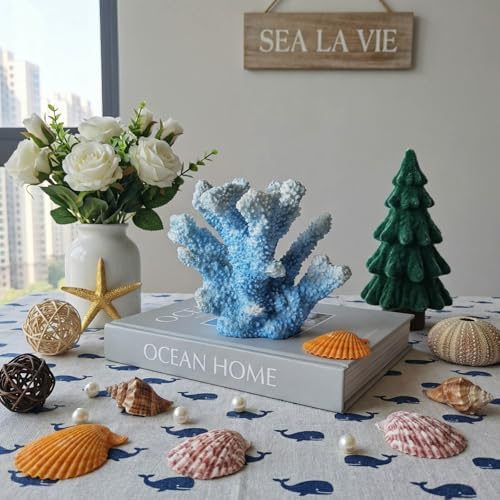 Blue Coral Decor Resin Sculpture, 7.1 Inch Nautical Home Accent for Shelf Tabletop or Cabinet, Stylish Beach Decor, Coastal Decor & Ocean Decor for Bedroom Living Room - Image 3