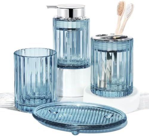 CERBIOR Bathroom Accessories Set, 4 PCS Glass Bathroom Set,Silver Blue by CERBIOR