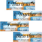 Lnond 4 Pieces Orange and Blue Abstract Living Room Wall Decor, Motivational Home Family Rustic Wall Art Decor for Bedroom Living Room, Rustic Wooden Farmhouse Home Decor, 12 x 4 Inch by Lnond