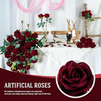 Ttranewsoo 36PCS Bulk Burgundy Artificial Flowers, Black Red Fake Roses with Stems for Fall Wedding Centerpieces, Autumn Events, Thanksgiving & Table Decor, 16.5 Inch - Image 4