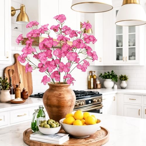 3 Pcs Artificial Wildflowers Hot Pink Long Stem Faux Silk Flowers for Vase - Image 4