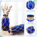 Chuangdi Set of 2 Coastal Glass Flower Vase with Boho Rope, Deep Sea Blue - Image 6
