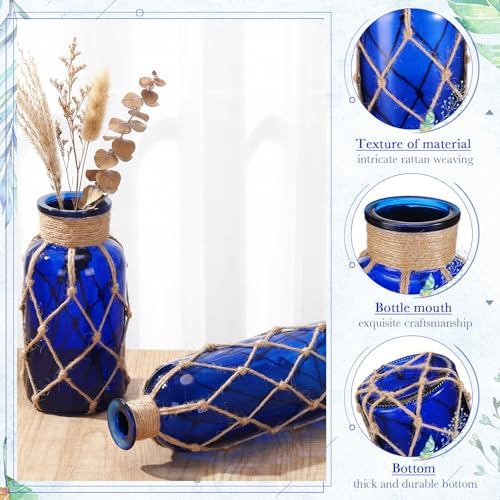 Chuangdi Set of 2 Coastal Glass Flower Vase with Boho Rope, Deep Sea Blue - Image 6