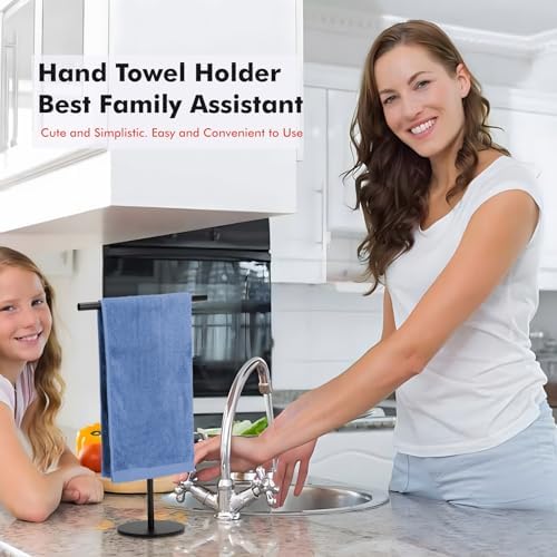 Exilon Black Hand Towel Holder Stand for Bathroom Vanity Countertop Stainless Steel T-Shape Freestanding Towel Rack Stand Towel Bar for Bathroom Kitchen (Black Matte) - Image 5