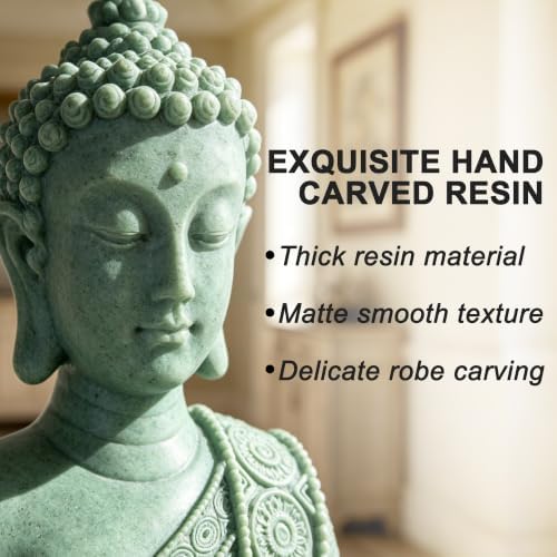 Resin Cyan Sitting Buddha, Buddhism Style Decor and Zen Shelf Aesthetic - Image 2