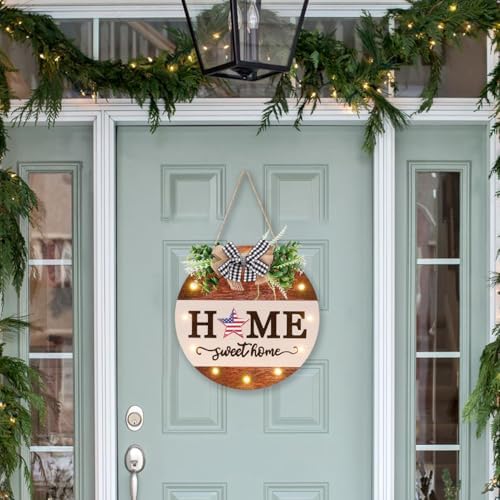 HOMCDALY Interchangeable Welcome Sign for Front Door with 14 Changeable Icons, Door Wreaths for Front Door with 12 LED Lights, Farmhouse Rustic Welcome Door Hanger Wall Sign, Porch Decorations(White) - Image 7