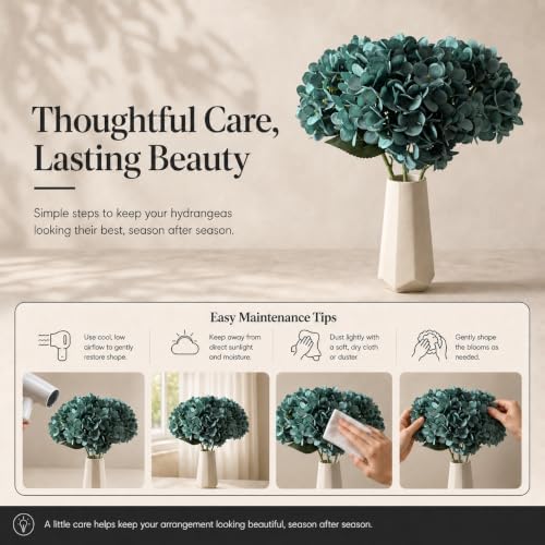 Mandy's 3 Stems Artificial Teal Hydrangea Flowers - Image 6