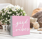 SRADMO Botanical Eucalyptus Leaves Wood Box Sign Desk Decor, Rustic Eucalyptus Leaves Wooden Block Box Sign Decoration For Home Office Shelf Table Decor (Pink) - Image 3