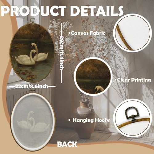 CUANFDDSF Vintage Swan Oval Wall Art Decor, Modern Farmhouse Swan Wall Hanging Decor, Moody Cottagecore Farmhouse Antique Animal Framed Canvas Prints for Home Bedroom Living Room, 8.6x11.4 Inch - Image 7