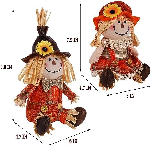 Juegoal 2 Pack Fall Tabletop Decorations Scarecrows, Thanksgiving Harvest Handmade Scarecrow, Autumn Shelf Sitters Figurine Gifts, Home Table Centerpieces Housewarming Present Holiday Decor, Shape A - Image 2