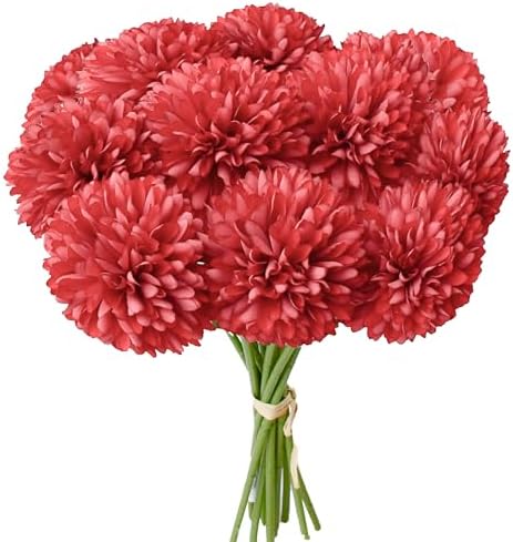 Mandy's 12pcs Artificial Red Ball Chrysanthemum Flowers by Mandys