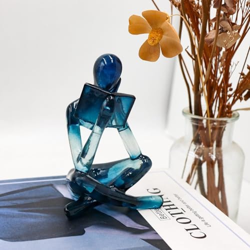 Reading Women Statue, Translucent Blue Resin Thinker Sculptures, Abstract Art Ornament, Modern Aesthetic Figurine Decoration for Home Living Room Bedroom Office Shelf Table Desk Bookshelf Decor - Image 3