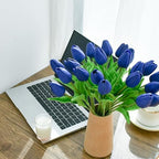 ONLY ART Artificial Royal Blue Tulips 20 Pcs – 13.5 Inch PU Faux Flowers with Bendable Stems for Home Décor, Wedding Centerpieces, DIY Floral Arrangements, New Year and Valentine's Day - Image 5