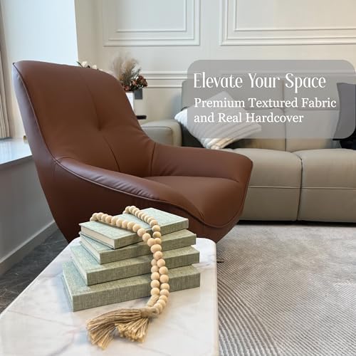 Linen Decorative Books for Home with Wood Beaded Tassel, 4-Piece Sage Set - Image 2