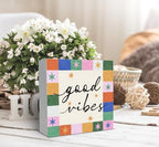SRADMO Retro Boho Inspirational Positive Wood Box Sign Desk Decor - Image 3