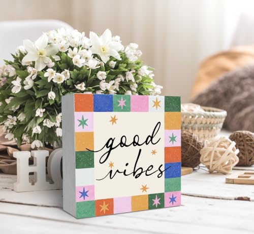 SRADMO Retro Boho Inspirational Positive Wood Box Sign Desk Decor - Image 3