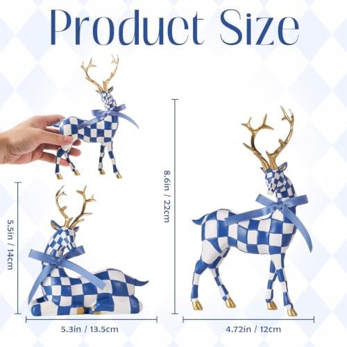 WDS WONDROUS Christmas Reindeer Decorations, Modern Blue White Table Decor - Image 4