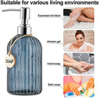 MOCLIF 16 OZ Soap Dispenser，Tempered Glass Clear Vertical Stripe with 304 Rust Proof Stainless Steel Pump Refillable Liquid Hand Soap Dispenser，for Bathroom, Kitchen, Dish Soap，Lotion (Blue Grey) - Image 4