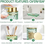 5 Piece Glass Bathroom Accessories Set, Green & Gold Vanity Countertop Set - Image 4