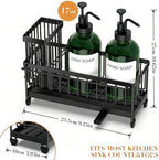 Kitchen Soap Dispenser Set with Sponge Holder and Towel Rack, 17OZ Glass Bottle, Hand and Dish Soap Dispenser Set, Non-Slip Silicone Pad, Brush Holder, Kitchen Sink Caddy Organizer Countertop (Green) - Image 3
