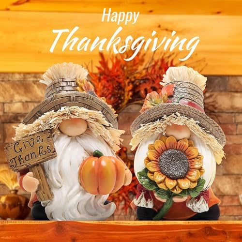 Hodao Fall Decorations for Home - Thanksgiving Gnome Figurines with Sunflower and Pumpkin, Resin Harvest Autumn Decor, Rustic Holiday Accent, for Family, Friends and Housewarming - Image 3