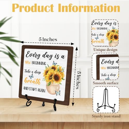 Home Decor for Rustic Farmhouse, Sunflower Wooden Sign for Living Room Kitchen Counter Entryway Table Book Shelf Mantle Decor (A10) - Image 2