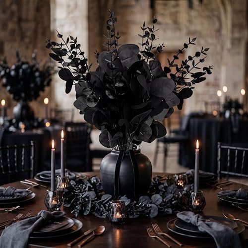 Giegxin 180 Pcs Mixed Artificial Eucalyptus Leaves Stems Bulk Black - Image 6