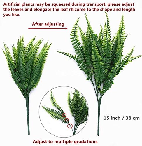 Artificial Boston Fern Plant Bushes, Plastic Shrubs Grass Leaves Fake Plants Outdoor Indoor Greenery Home Garden Décor UV Resistant Table Centerpieces DIY Decoration Planting Filler 8 Pack - Image 6