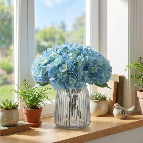 5Pcs 18" Blue Silk Hydrangea Artificial Flowers - Image 6