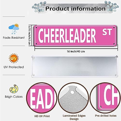 Retro Style Pink "CHEERLEADER" Street Metal Tin Sign, 16x4 inches, Perfect for Home, Dorm, or Dance Room Decor, Unique Squad Accessory (B73) - Image 2