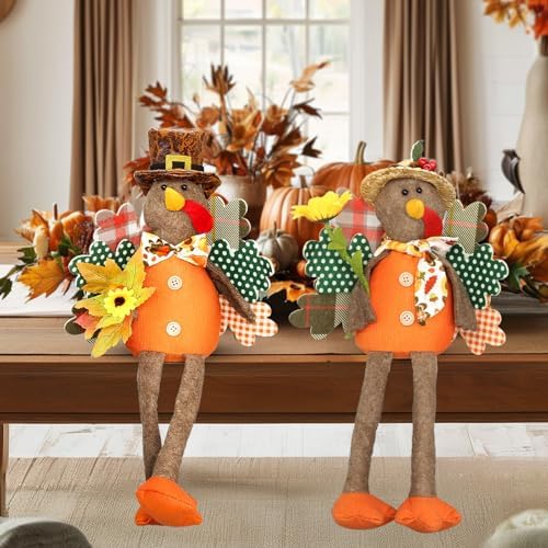 Lovinland 2 Pack Stuffed Animal Turkey Doll Thanksgiving Table Decoration - Image 7