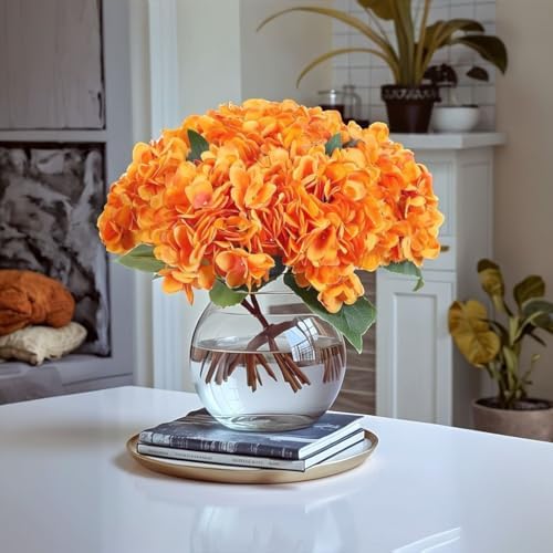 6Pcs 18" Orange Silk Hydrangea Artificial Flowers - Image 5