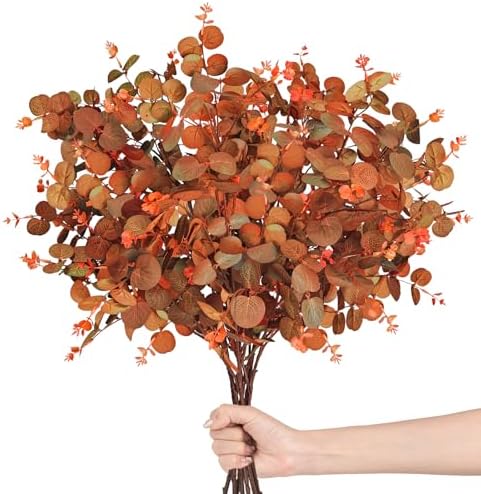 6PCS Fall Stems for Vases- Faux Eucalyptus Stems, Orange Brown by Luiywan