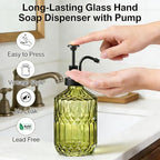 Amolliar 12 Oz Glass Soap Dispenser with Plastic Pump,Green-Black,2 Pack - Image 3