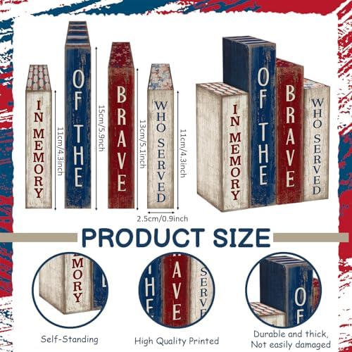Lineshading 4 Pcs 4th of July Table Decoration Memorial Day Wooden Book - Image 3