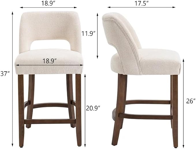 VKNOW Bar Stools Set of 2, Upholstered Counter Height Bar Stools, Modern - Image 2