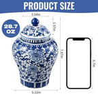 Small Blue and White Ginger Jar with Lid, 7.87 Inch Ceramic Chinoiserie Ginger Jar, Decorative Porcelain Ginger Vase with Exquisite Floral Patterns for Home, Living Room & Office - Image 3