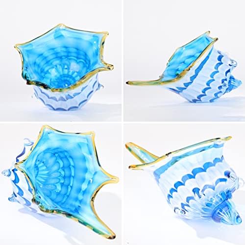 Hand Blown Glass Shell Decoration, Modern Art Glass Conch Statue, Blue and White Home Decorative Shells for Home Living Room, Coffee Table, TV Stand, entryway Entrance, Mantelpiece Decoration - Image 5
